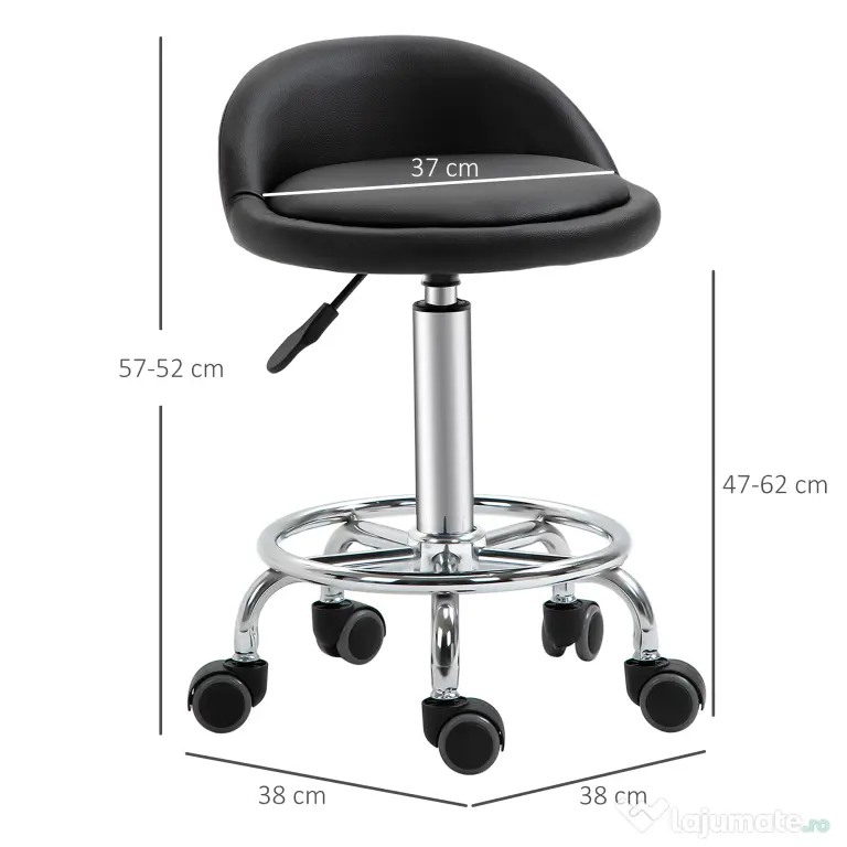 HOMCOM Set 2 Taburete de Bar Pivotante, Înălțime Ajustabilă, Imitație Piele PU, Negru | Aosom Romania