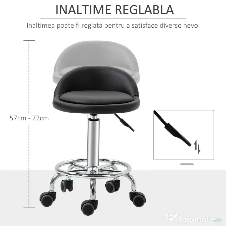 HOMCOM Set 2 Taburete de Bar Pivotante, Înălțime Ajustabilă, Imitație Piele PU, Negru | Aosom Romania