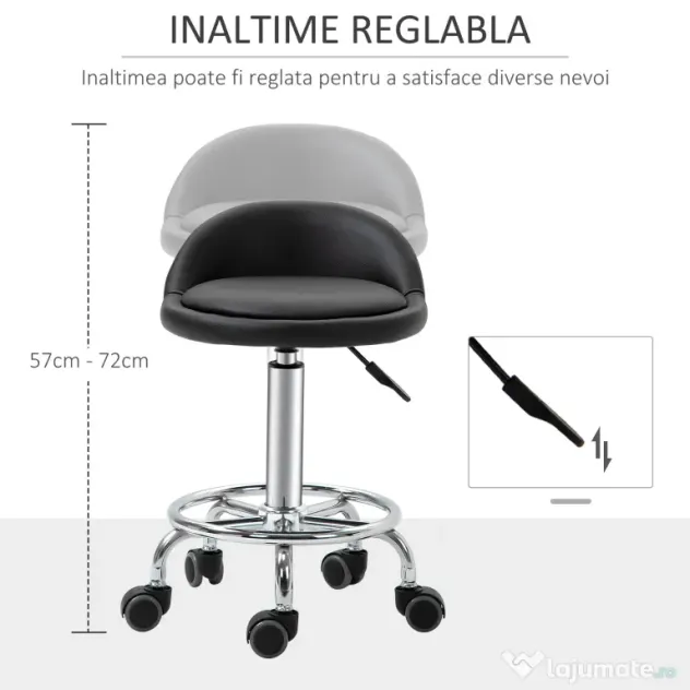 HOMCOM Set 2 Taburete de Bar Pivotante, Înălțime Ajustabilă, Imitație Piele PU, Negru | Aosom Romania
