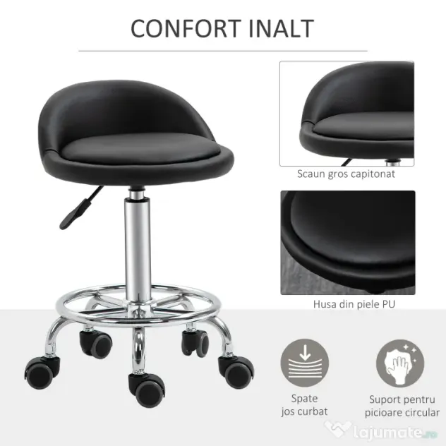HOMCOM Set 2 Taburete de Bar Pivotante, Înălțime Ajustabilă, Imitație Piele PU, Negru | Aosom Romania