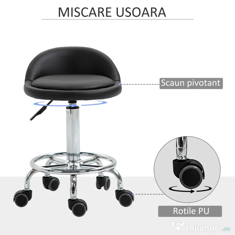 HOMCOM Set 2 Taburete de Bar Pivotante, Înălțime Ajustabilă, Imitație Piele PU, Negru | Aosom Romania