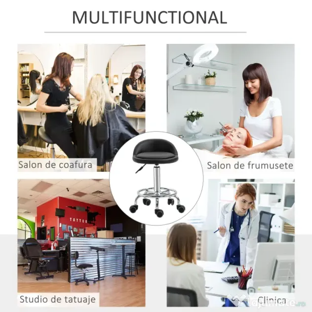 HOMCOM Set 2 Taburete de Bar Pivotante, Înălțime Ajustabilă, Imitație Piele PU, Negru | Aosom Romania