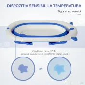 HOMCOM Cadă Pliabilă cu Indicator de Temperatură și Pernuță, Albastru, 81.5x50.5x23.5 cm, pentru Bebeluși 0-3 Ani | Aosom Romania