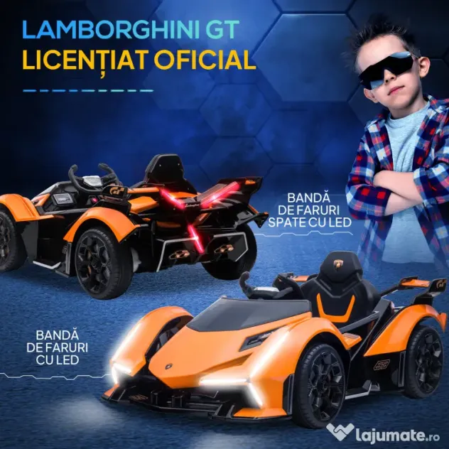 HOMCOM Mașinuță Electrică pentru Copii, Automobil cu Telecomandă, Faruri LED și Muzică, Varsta 3+ Ani, 117x66x50 cm, Portocaliu | Aosom Romania