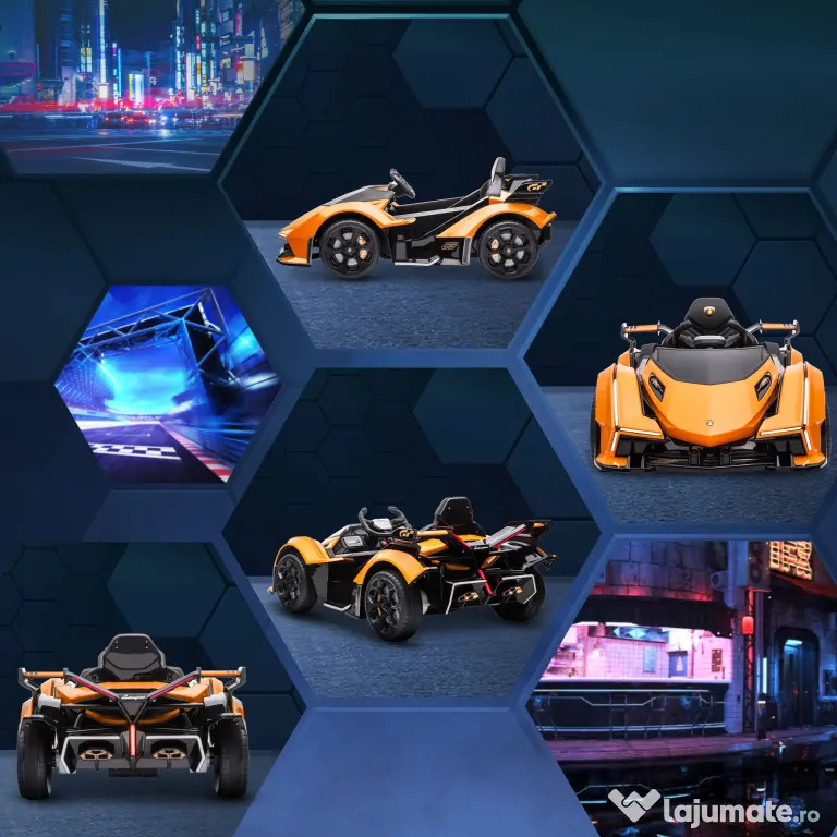 HOMCOM Mașinuță Electrică pentru Copii, Automobil cu Telecomandă, Faruri LED și Muzică, Varsta 3+ Ani, 117x66x50 cm, Portocaliu | Aosom Romania