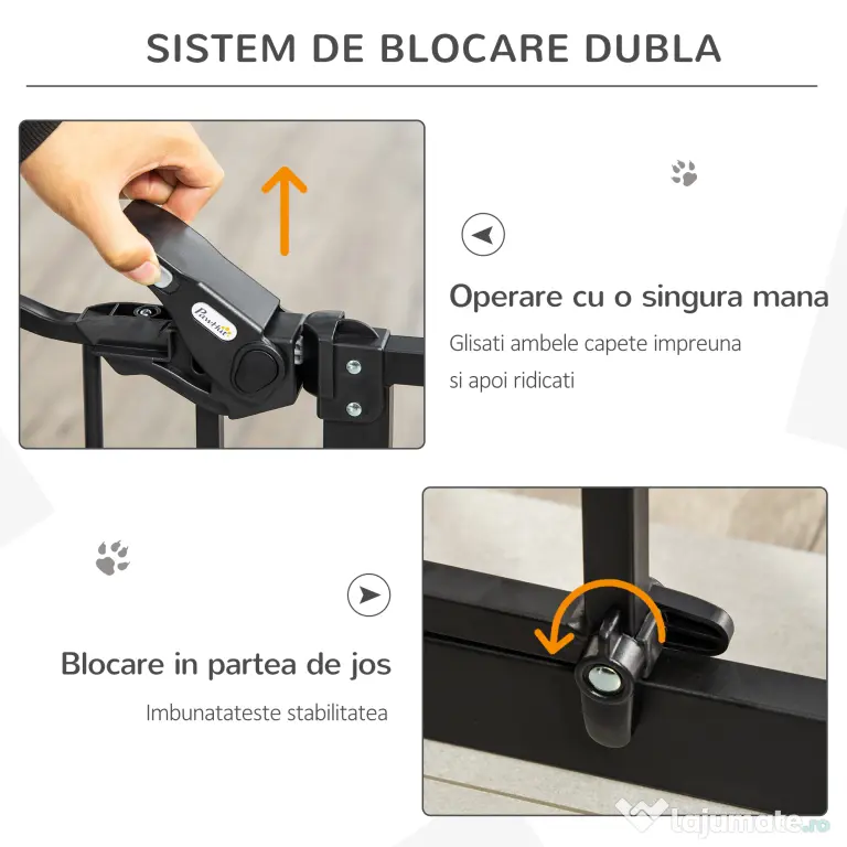 PawHut Portita pentru Caini Extensibila 74-80 cm cu Inchidere Automata, Neagra | Aosom Romania