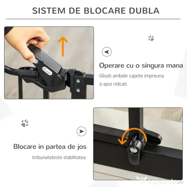 PawHut Portita pentru Caini Extensibila 74-80 cm cu Inchidere Automata, Neagra | Aosom Romania