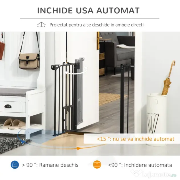 PawHut Portita pentru Caini Extensibila 74-80 cm cu Inchidere Automata, Neagra | Aosom Romania