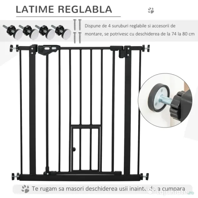 PawHut Portita pentru Caini Extensibila 74-80 cm cu Inchidere Automata, Neagra | Aosom Romania