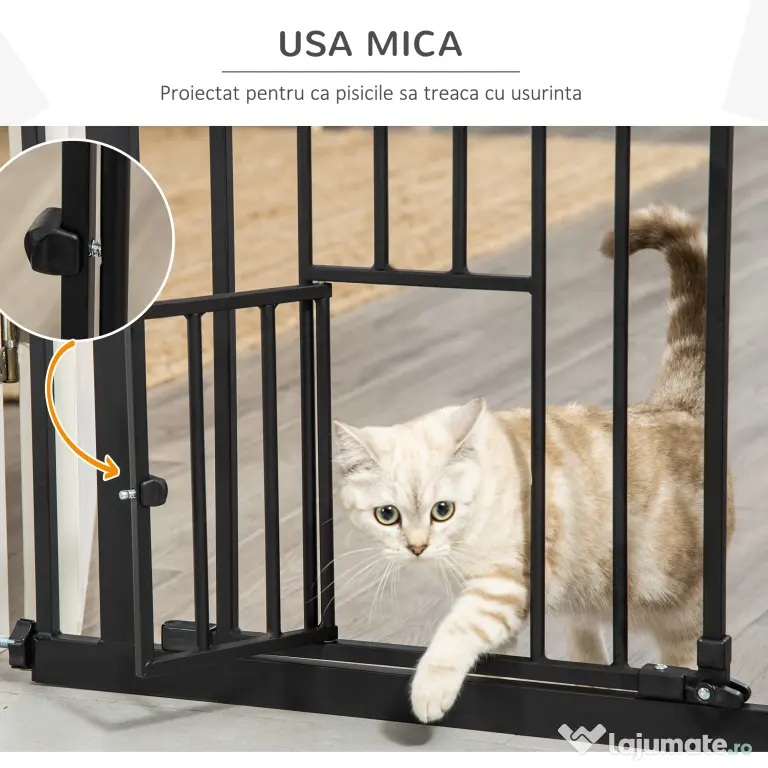 PawHut Portita pentru Caini Extensibila 74-80 cm cu Inchidere Automata, Neagra | Aosom Romania
