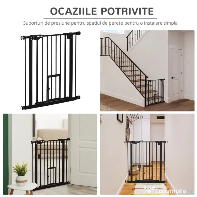PawHut Portita pentru Caini Extensibila 74-80 cm cu Inchidere Automata, Neagra | Aosom Romania