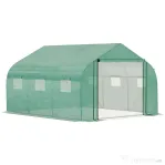 Outsunny Sera Tunel cu Protectie PE si Structura din Otel, Poarta Tip Rulou si 6 Ferestre, 347x300x200 cm, Verde