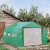 Sera tunel din PE si otel Outsunny, cu usa tip rulou si 6 ferestre, 347x300x200cm | Aosom Romania