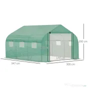 Sera tunel din PE si otel Outsunny, cu usa tip rulou si 6 ferestre, 347x300x200cm | Aosom Romania