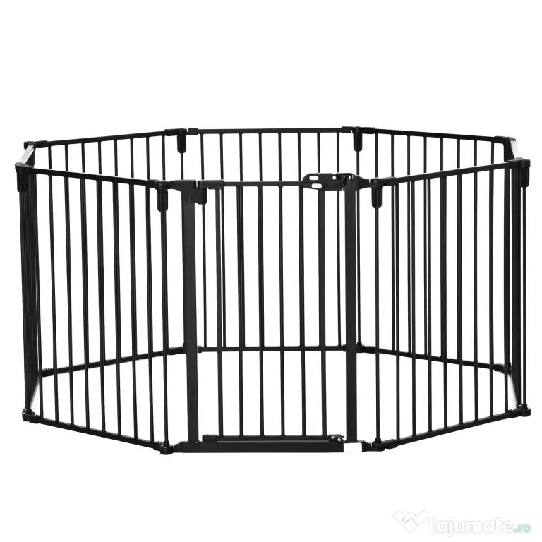 PawHut Barieră de Securitate pentru Câini, Portiță Pliabilă cu 8 Secțiuni, Sistem de Blocare, Închidere Automată, 482.5x76 cm, Negru | Aosom Romania