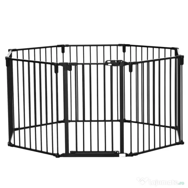 PawHut Barieră de Securitate pentru Câini, Portiță Pliabilă cu 8 Secțiuni, Sistem de Blocare, Închidere Automată, 482.5x76 cm, Negru | Aosom Romania