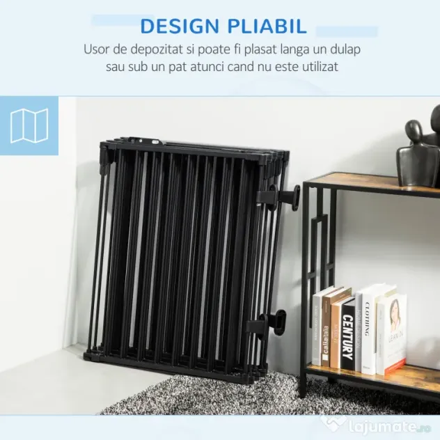 PawHut Barieră de Securitate pentru Câini, Portiță Pliabilă cu 8 Secțiuni, Sistem de Blocare, Închidere Automată, 482.5x76 cm, Negru | Aosom Romania