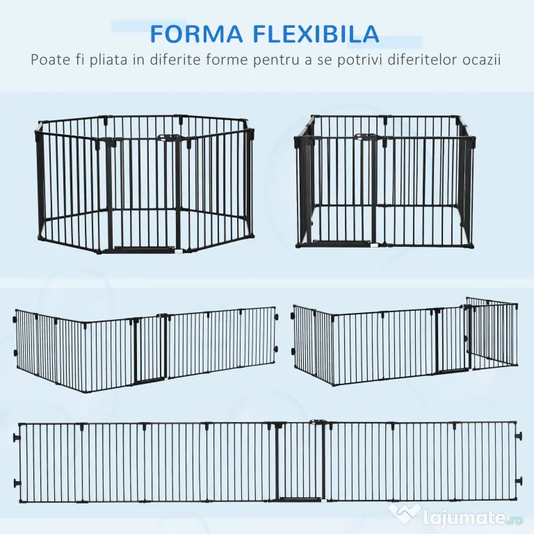 PawHut Barieră de Securitate pentru Câini, Portiță Pliabilă cu 8 Secțiuni, Sistem de Blocare, Închidere Automată, 482.5x76 cm, Negru | Aosom Romania