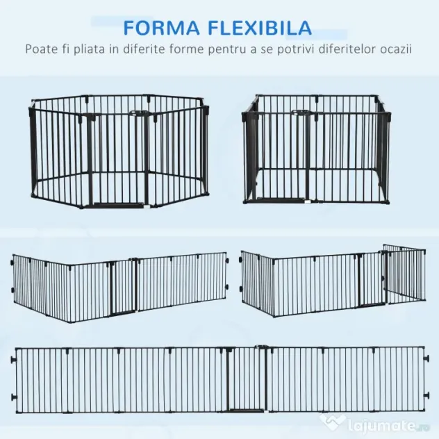 PawHut Barieră de Securitate pentru Câini, Portiță Pliabilă cu 8 Secțiuni, Sistem de Blocare, Închidere Automată, 482.5x76 cm, Negru | Aosom Romania