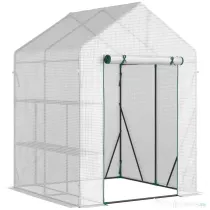 Outsunny Mini sera gradina pentru plante, legume, fructe, protectie de frig cu usa tip rulou, 143x143x195cm, alb | Aosom Romania