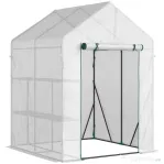 Outsunny sera de gradina, cu usa tip rulou, 143x143x195cm, alb