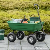 Carucior de Gradina Outsunny cu Structura din Otel si Anvelope, Maner Moale, Capacitate 250 kg, 108x52x100cm, Verde 