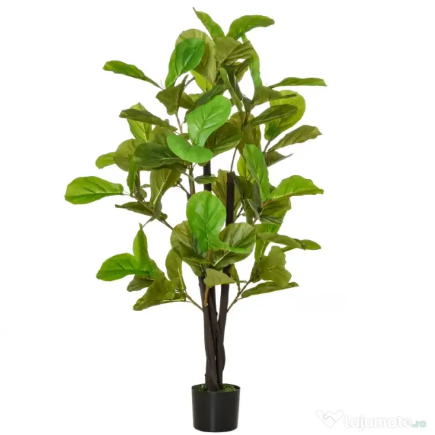 HOMCOM Ficus Artificial 130 cm de Interior si Exterior, Planta Artificiala cu efect Realist cu 78 de Frunze