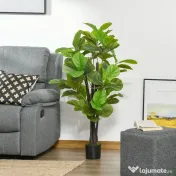HOMCOM Ficus Artificial 130 cm de Interior si Exterior, Planta Artificiala cu efect Realist cu 78 de Frunze 