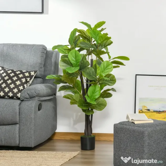 HOMCOM Ficus Artificial 130 cm de Interior si Exterior, Planta Artificiala cu efect Realist cu 78 de Frunze