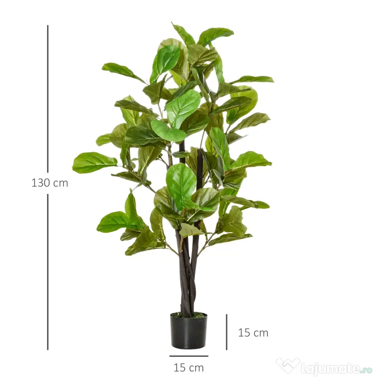 HOMCOM Ficus Artificial 130 cm de Interior si Exterior, Planta Artificiala cu efect Realist cu 78 de Frunze
