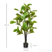 HOMCOM Ficus Artificial 130 cm de Interior si Exterior, Planta Artificiala cu efect Realist cu 78 de Frunze 