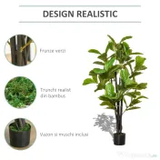 HOMCOM Ficus Artificial 130 cm de Interior si Exterior, Planta Artificiala cu efect Realist cu 78 de Frunze 