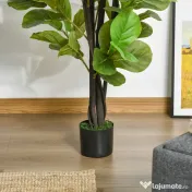 HOMCOM Ficus Artificial 130 cm de Interior si Exterior, Planta Artificiala cu efect Realist cu 78 de Frunze 