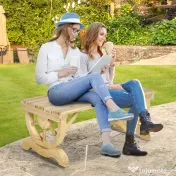 Outsunny Bancă de Grădină cu 2 Locuri, Design cu Roți, Bancă de Exterior din Lemn de Brad, pentru Terasă, Patio și Curte, 98x50x39,5 cm, Aspect Lemn Natural | Aosom Romania 