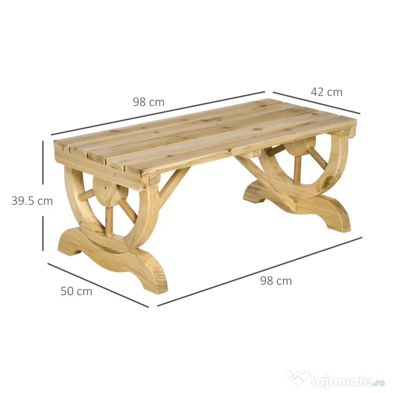 Outsunny Bancă de Grădină cu 2 Locuri, Design cu Roți, Bancă de Exterior din Lemn de Brad, pentru Terasă, Patio și Curte, 98x50x39,5 cm, Aspect Lemn Natural | Aosom Romania