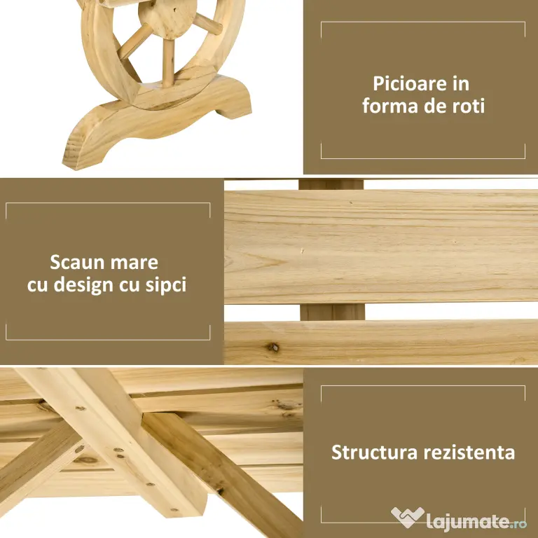 Outsunny Bancă de Grădină cu 2 Locuri, Design cu Roți, Bancă de Exterior din Lemn de Brad, pentru Terasă, Patio și Curte, 98x50x39,5 cm, Aspect Lemn Natural | Aosom Romania