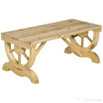 Outsunny Bancă de Grădină cu 2 Locuri, Design cu Roți, Bancă de Exterior din Lemn de Brad, Potrivită pentru Terasă, Patio și Curte, 98x50x39.5 cm, Culoare Lemn Natural