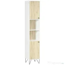 Kleankin Dulap Înalt Baie, 2 Rafturi Deschise, 2 Dulapuri, Design Modern, Natural/Alb | Aosom Romania