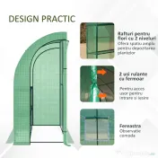 Outsunny Sera de Perete cu 2 Rafturi pentru Plante si Flori din Otel si PE, 200x100x213cm - Verde 