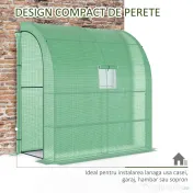 Outsunny Sera de Perete cu 2 Rafturi pentru Plante si Flori din Otel si PE, 200x100x213cm - Verde 