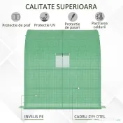 Outsunny Sera de Perete cu 2 Rafturi pentru Plante si Flori din Otel si PE, 200x100x213cm - Verde 