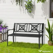 Outsunny Bancă de Exterior din Oțel pentru 2 Persoane, Spătar Înalt, Cotiere Confortabile, 128x62.5x81.5 cm, Negru | Aosom Romania 