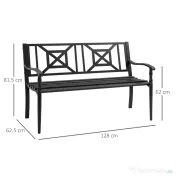 Outsunny Bancă de Exterior din Oțel pentru 2 Persoane, Spătar Înalt, Cotiere Confortabile, 128x62.5x81.5 cm, Negru | Aosom Romania 