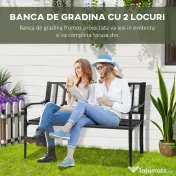 Outsunny Bancă de Exterior din Oțel pentru 2 Persoane, Spătar Înalt, Cotiere Confortabile, 128x62.5x81.5 cm, Negru | Aosom Romania 