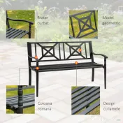 Outsunny Bancă de Exterior din Oțel pentru 2 Persoane, Spătar Înalt, Cotiere Confortabile, 128x62.5x81.5 cm, Negru | Aosom Romania 