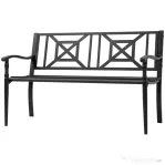 Outsunny Banca pentru Exterior din Otel, Banca 2 Locuri cu Spatar Inalt si Cotiere, 128x62.5x81.5 cm, Negru