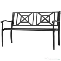 Outsunny Banca pentru Exterior din Otel, Banca 2 Locuri cu Spatar Inalt si Cotiere, 128x62.5x81.5 cm, Negru