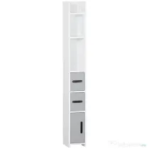 Coloană de Baie Kleankin cu Rafturi și Dulapuri, Organizator Lemn, Design Modern 15x17x120cm, Alb și Gri | Aosom Romania