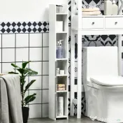 Kleankin Coloana de baie cu rafturi si dulapuri, dulap de baie inalt din lemn care economiseste spatiu, 15x17x120cm, alb si gri 