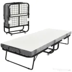 HOMCOM Pat Pliabil Single 90x200 cm cu Saltea de 10 cm Grosime, Cadru din Metal și Roți cu Frână, Negru | Aosom Romania